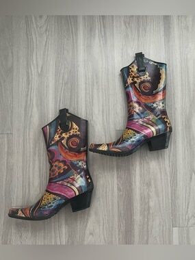 Corkys Women’s Western Rain Boots Multicolor Pointed Toe Size 8